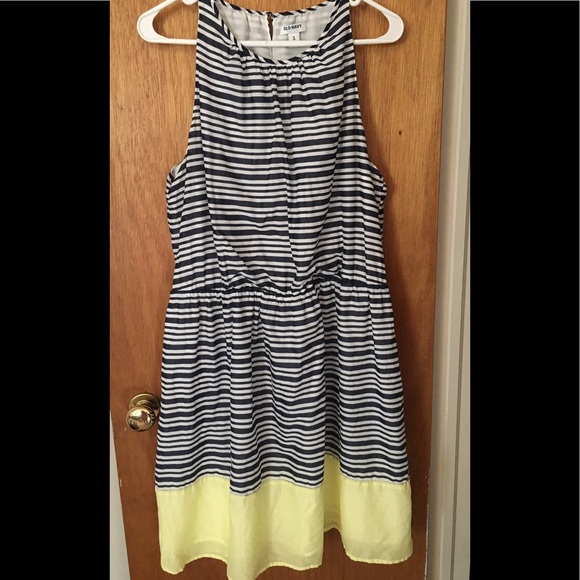 Old Navy Dresses & Skirts - Navy Blue and White Striped Dress with Yellow Trim